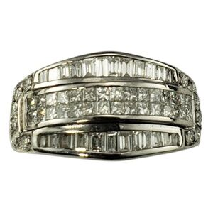 14K White Gold Princess and Baguette Cut Diamond Ring Size 5.75 #21212